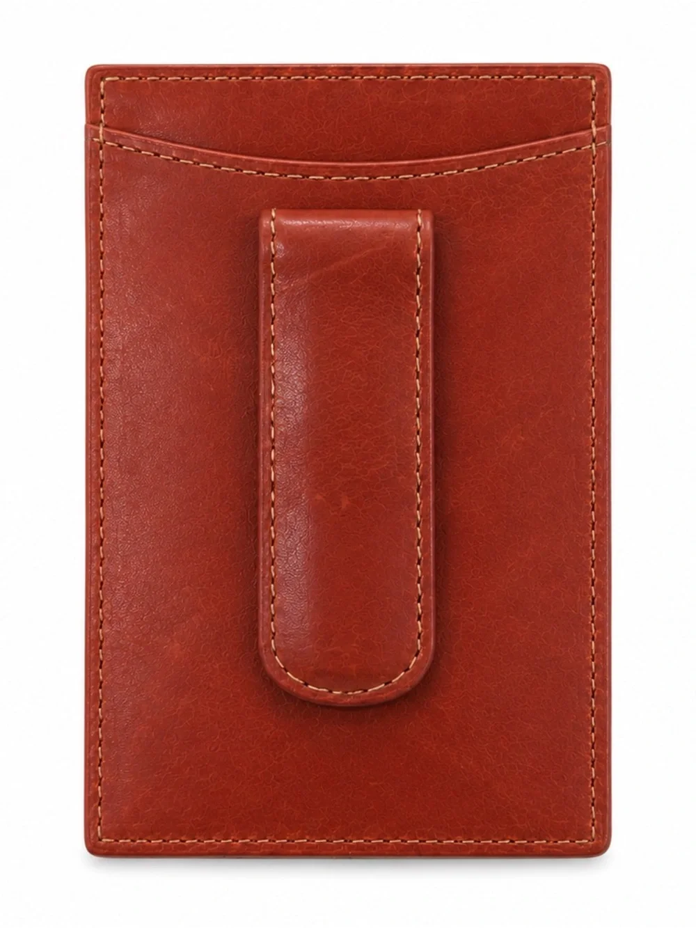 Neiman Marcus Brown Leather Money Clip Card ID Holder Slim Wallet EDC Travel LUX